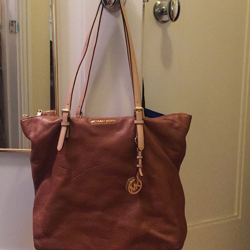 Michael Kors brown leather shoulder tote bag